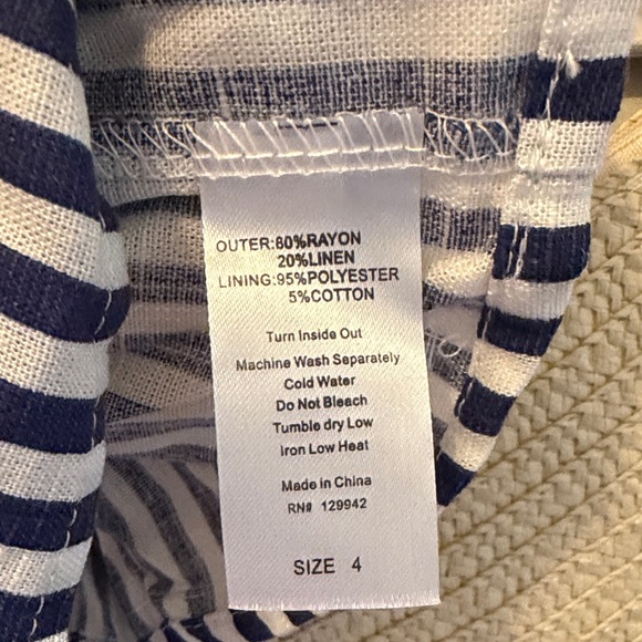 NWT Btween Navy and White Striped Set with bag 3 p/set size 4 linen blend - Picture 6 of 8